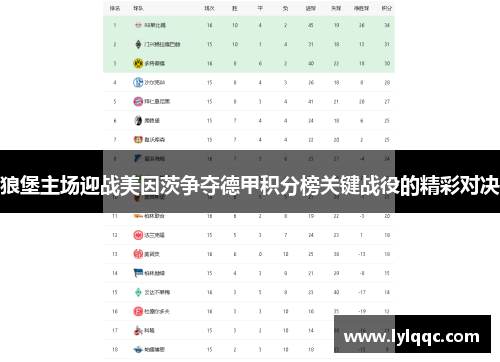 狼堡主场迎战美因茨争夺德甲积分榜关键战役的精彩对决